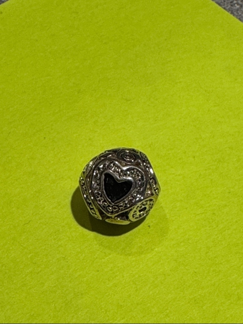 Pandora Silver Heart Charm with Black Enamel